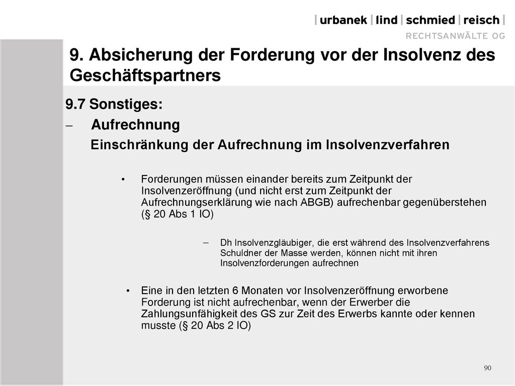 9. Absicherung der Forderung vor der Insolvenz des Geschäftspartners