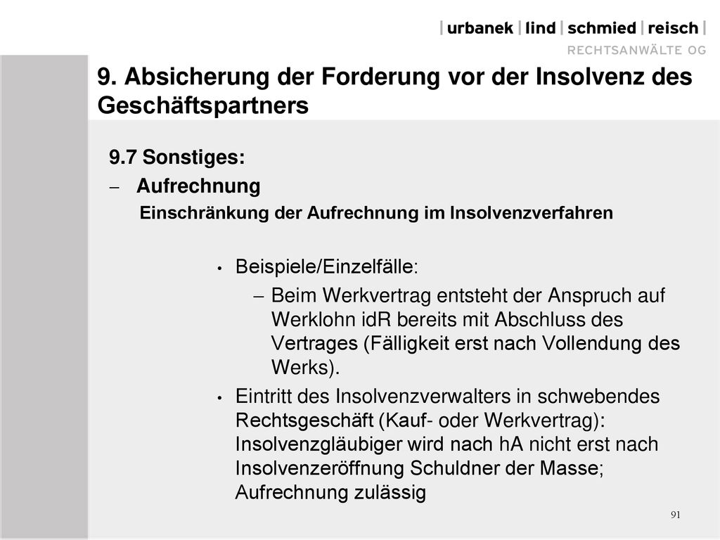 9. Absicherung der Forderung vor der Insolvenz des Geschäftspartners