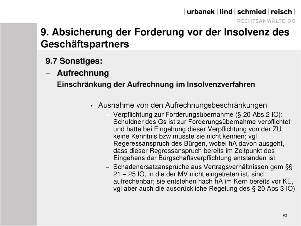 9. Absicherung der Forderung vor der Insolvenz des Geschäftspartners
