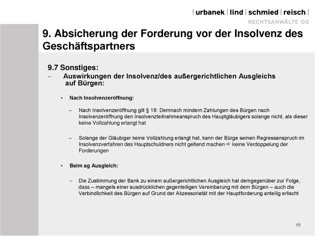 9. Absicherung der Forderung vor der Insolvenz des Geschäftspartners