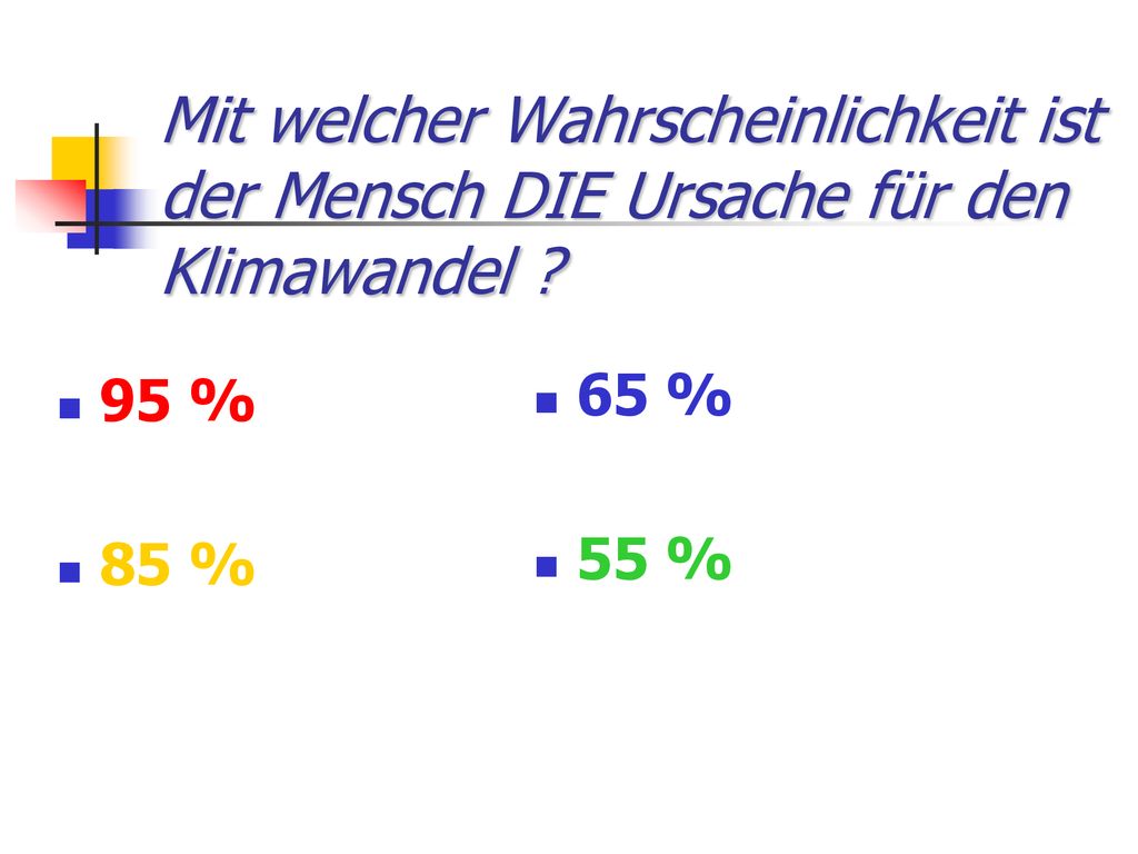 Mit welcher Wahrscheinlichkeit ist der Mensch DIE Ursache für den Klimawandel