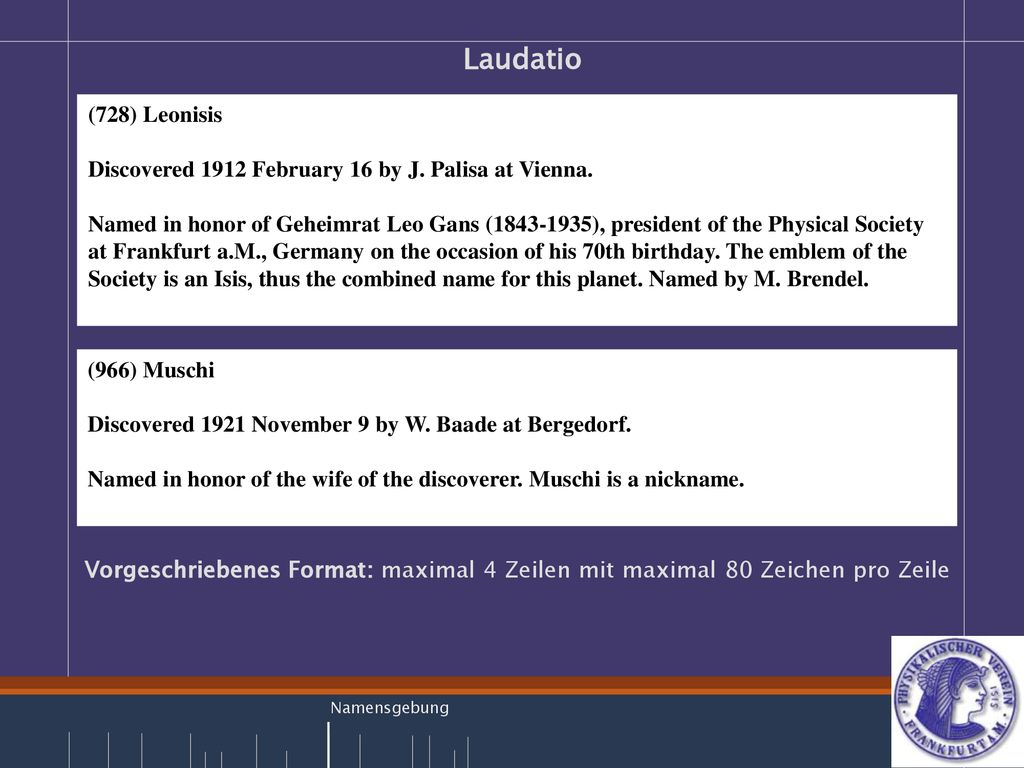 Laudatio (728) Leonisis. Discovered 1912 February 16 by J. Palisa at Vienna.