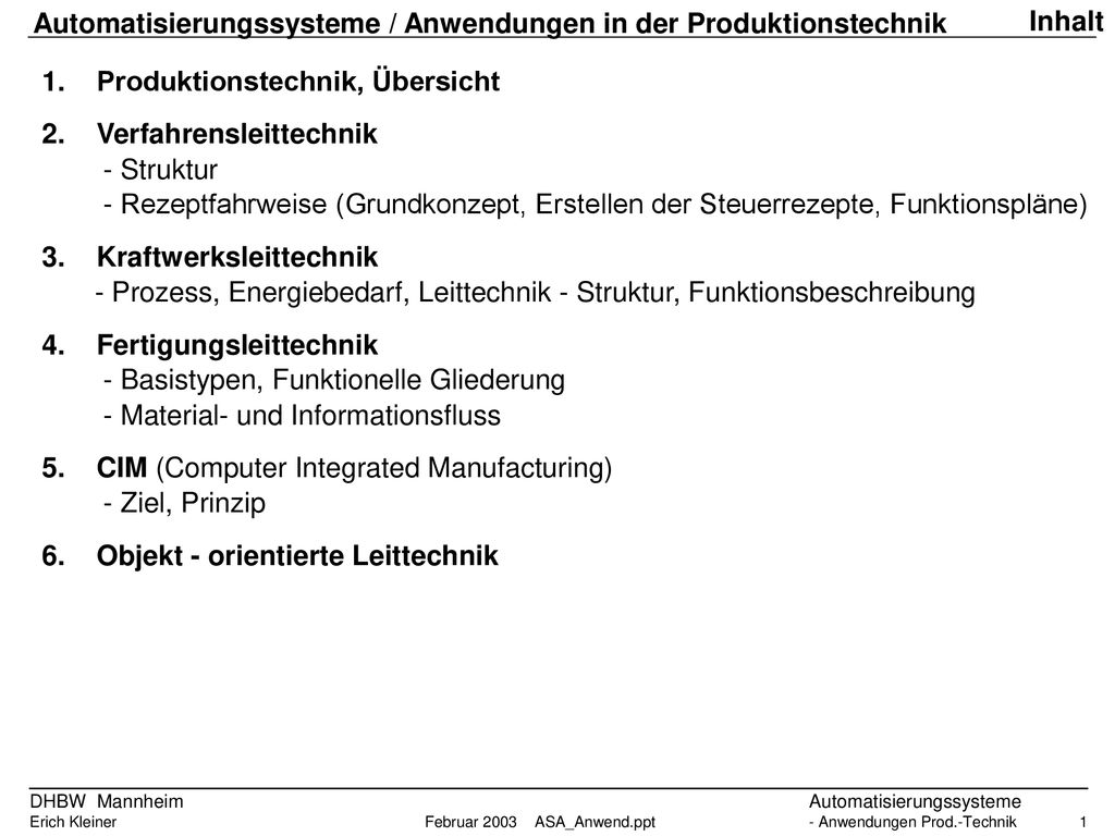 Automatisierungssysteme / Anwendungen in der Produktionstechnik