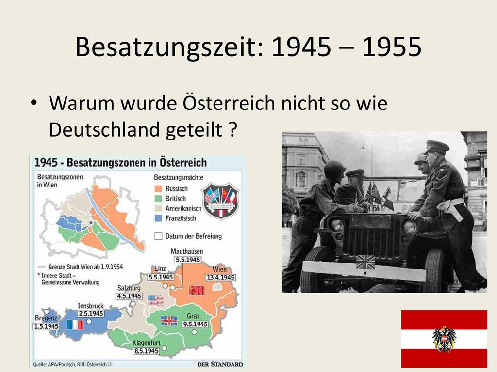 Besatzungszeit: 1945 – 1955 Warum wurde Österreich nicht so wie Deutschland geteilt