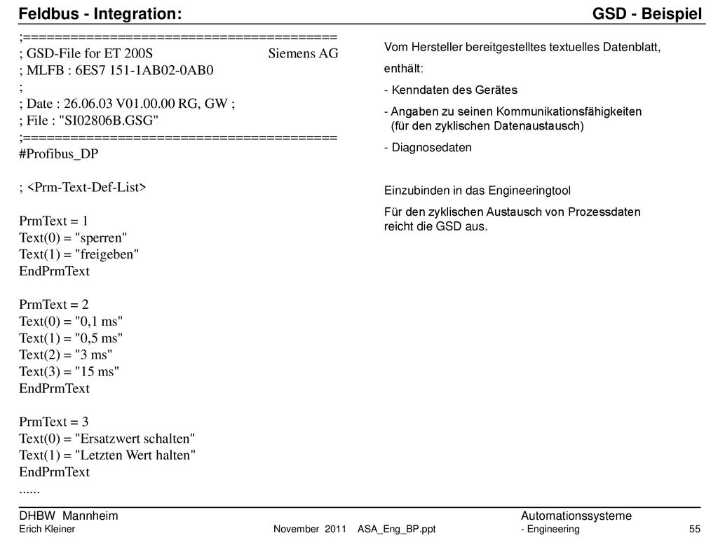 Feldbus - Integration: GSD - Beispiel