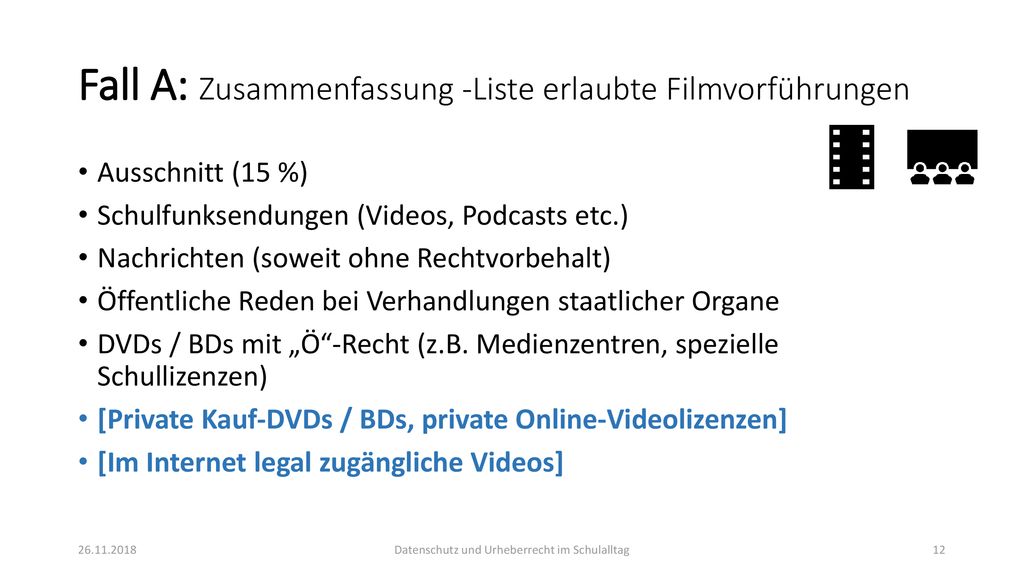 Fall A: Zusammenfassung -Liste erlaubte Filmvorführungen