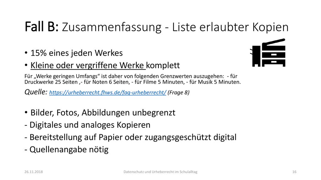 Fall B: Zusammenfassung - Liste erlaubter Kopien