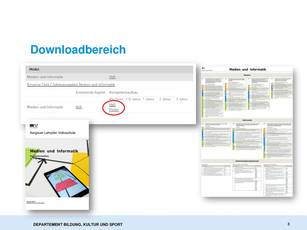 Downloadbereich Fächer/Fachbereiche und Module stehen zusätzlich als Heft und als Poster zum Download zur Verfügung.