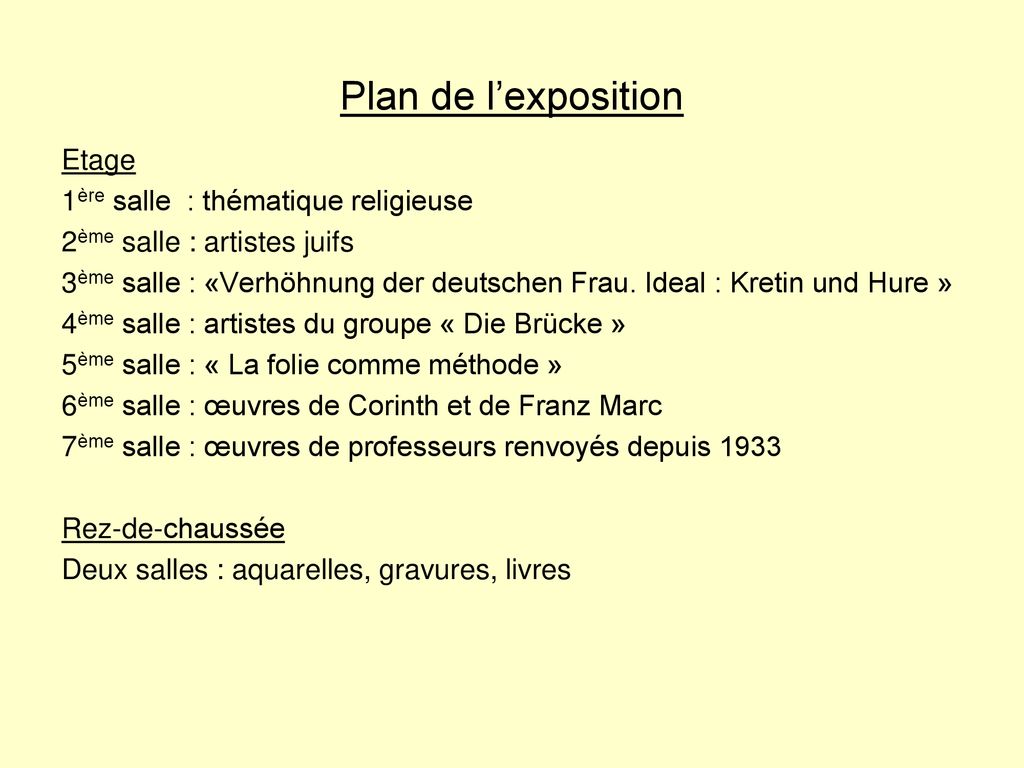 Plan de l’exposition Etage 1ère salle : thématique religieuse