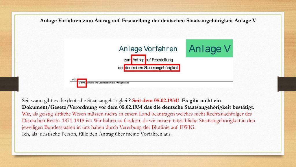 Anlage Vorfahren zum Antrag auf Feststellung der deutschen Staatsangehörigkeit Anlage V