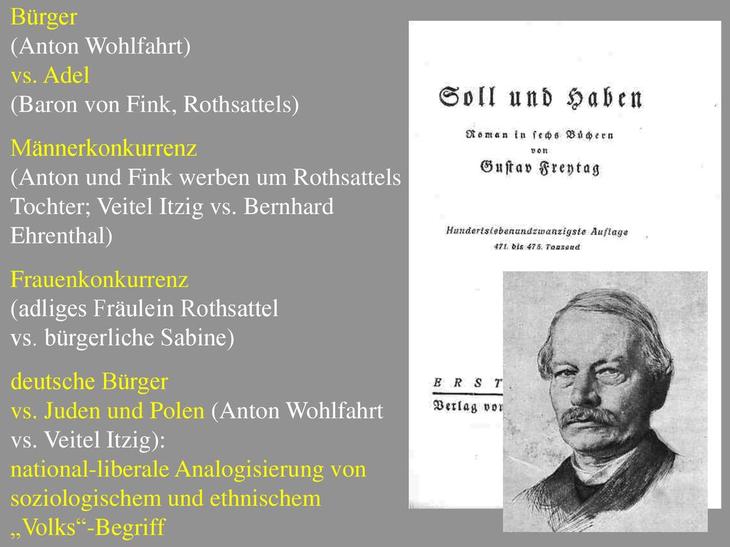 Bürger (Anton Wohlfahrt) vs. Adel. (Baron von Fink, Rothsattels) Männerkonkurrenz.