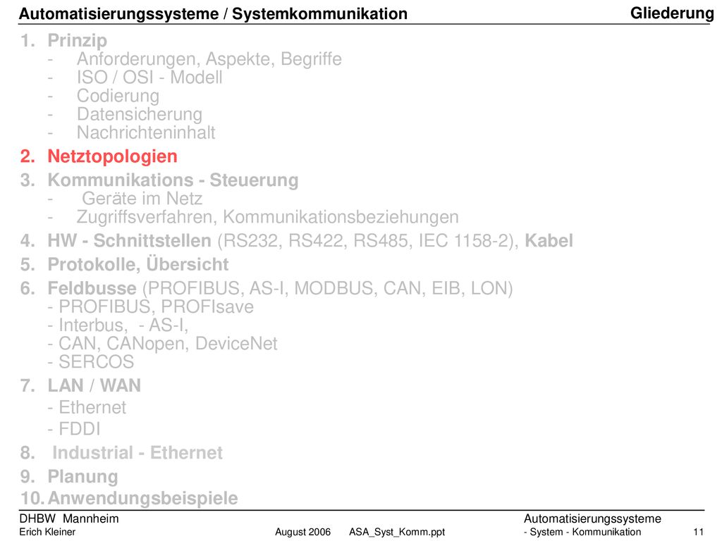 - Anforderungen, Aspekte, Begriffe - ISO / OSI - Modell - Codierung