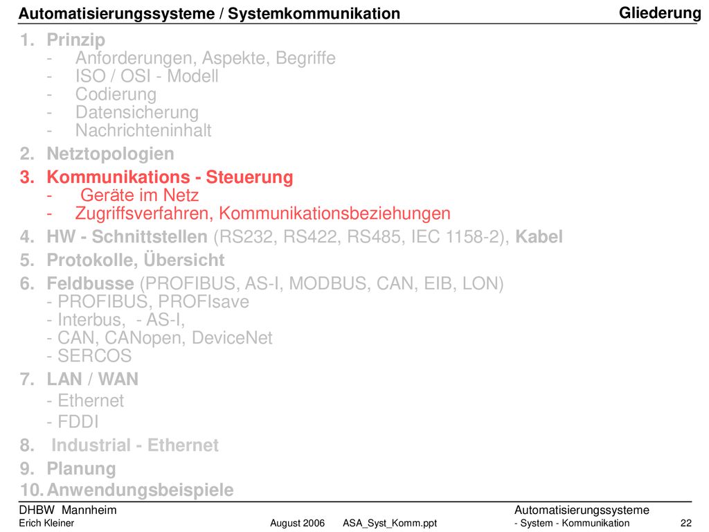 - Anforderungen, Aspekte, Begriffe - ISO / OSI - Modell - Codierung