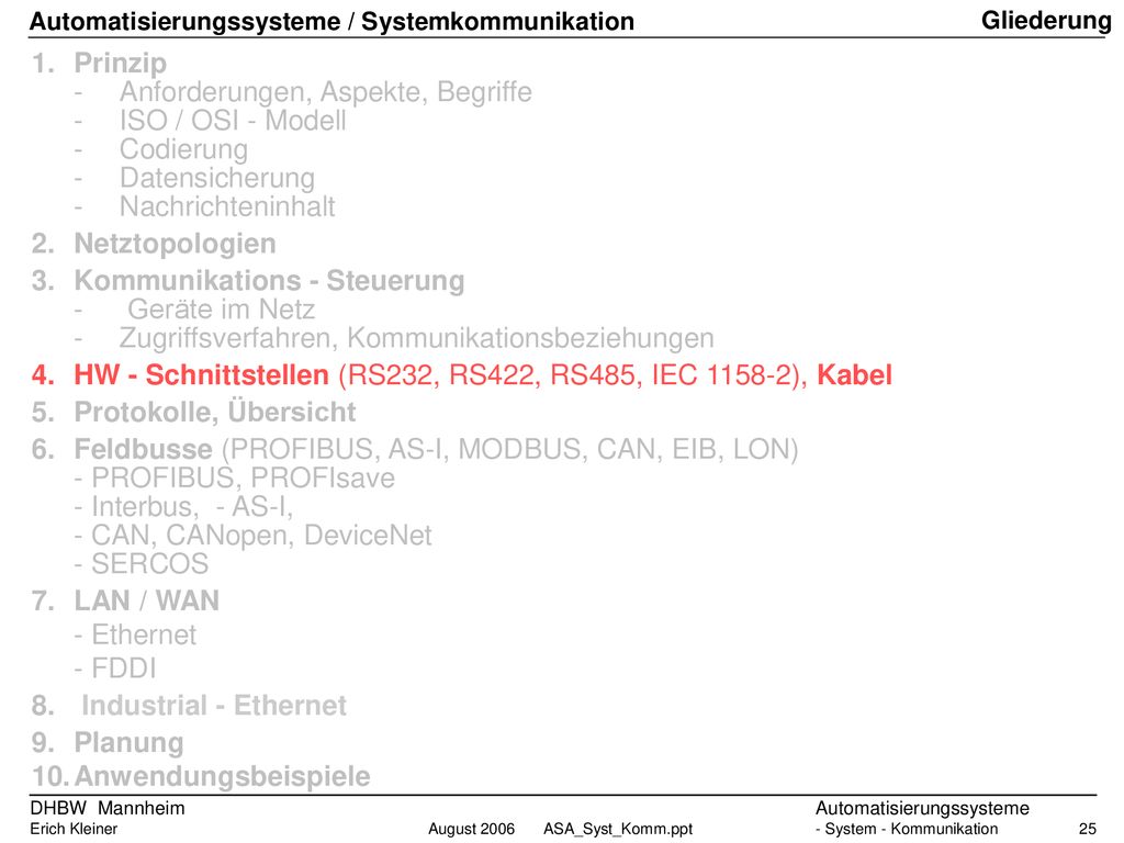 - Anforderungen, Aspekte, Begriffe - ISO / OSI - Modell - Codierung