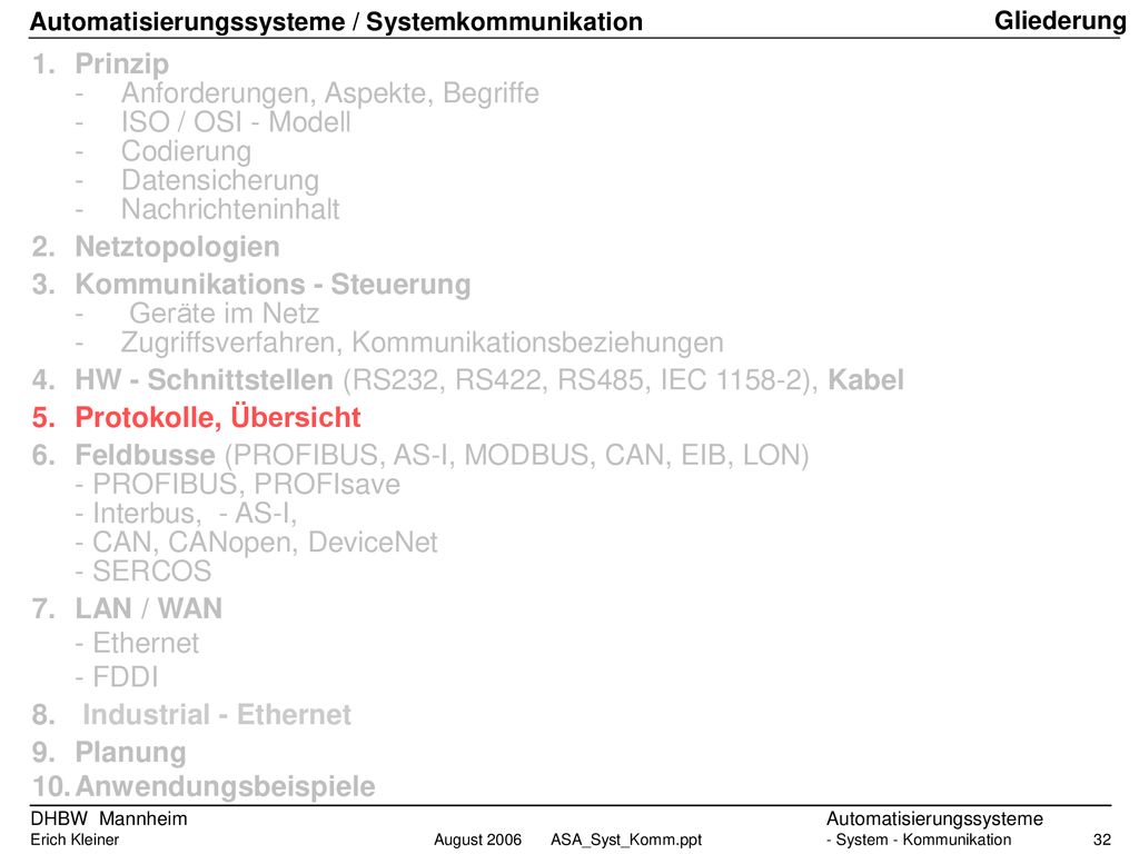 - Anforderungen, Aspekte, Begriffe - ISO / OSI - Modell - Codierung