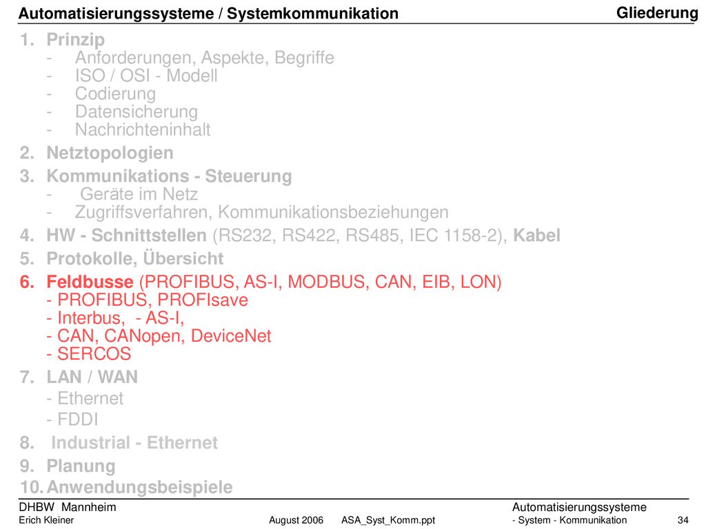- Anforderungen, Aspekte, Begriffe - ISO / OSI - Modell - Codierung