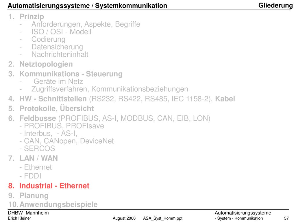 - Anforderungen, Aspekte, Begriffe - ISO / OSI - Modell - Codierung