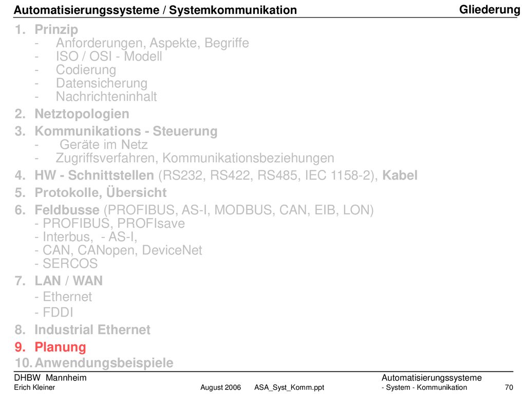 - Anforderungen, Aspekte, Begriffe - ISO / OSI - Modell - Codierung