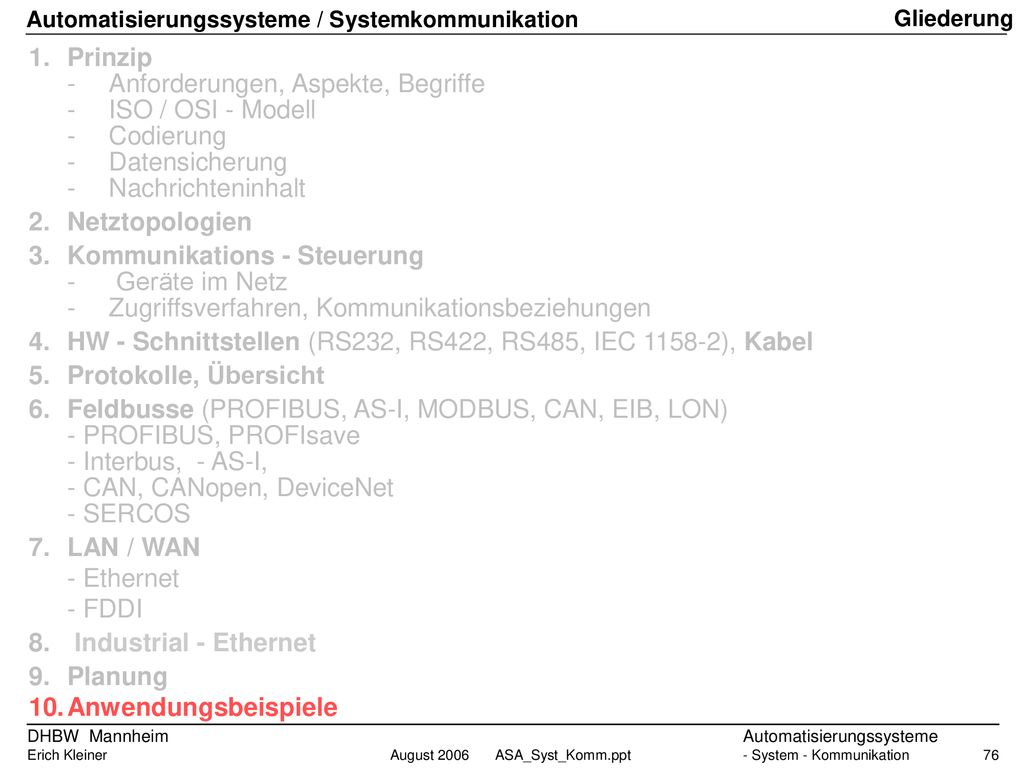 - Anforderungen, Aspekte, Begriffe - ISO / OSI - Modell - Codierung