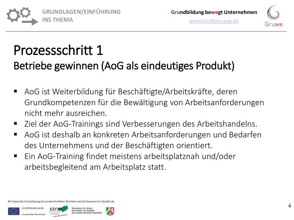 Prozessschritt 1 Betriebe gewinnen (AoG als eindeutiges Produkt)