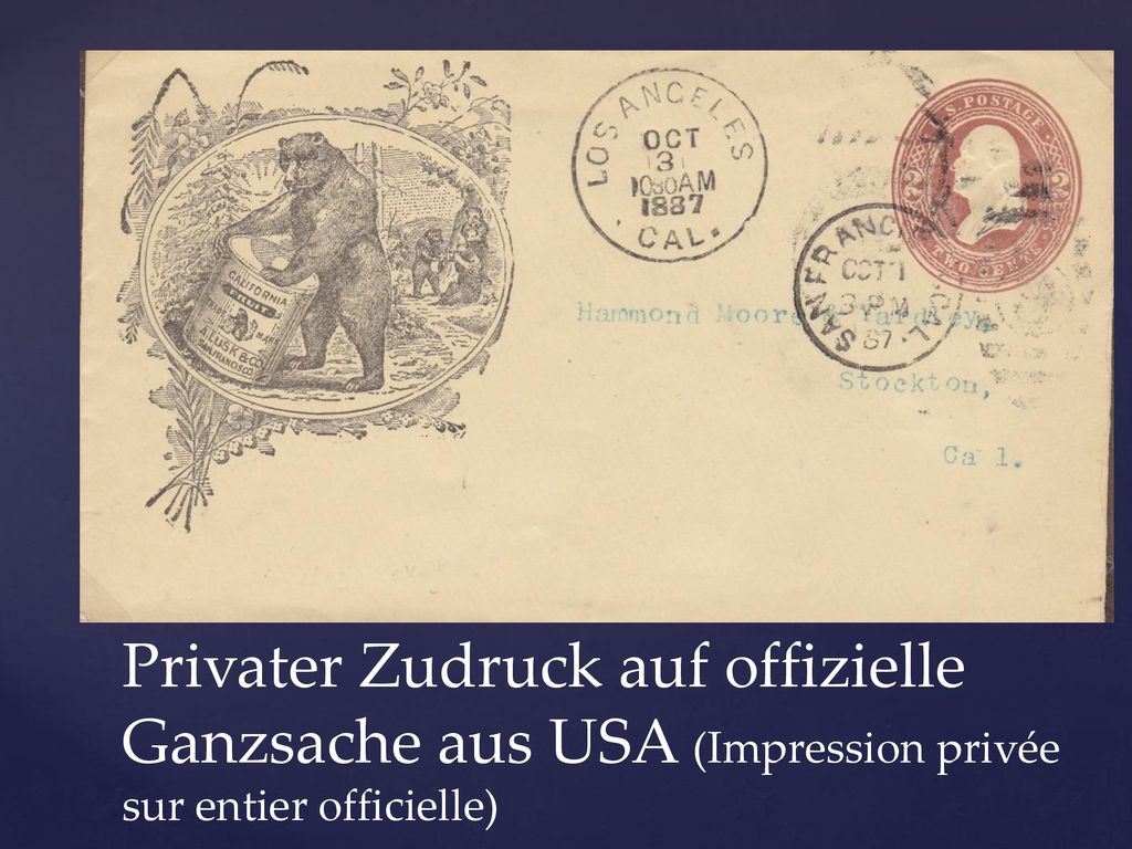 Privater Zudruck auf offizielle Ganzsache aus USA (Impression privée sur entier officielle)