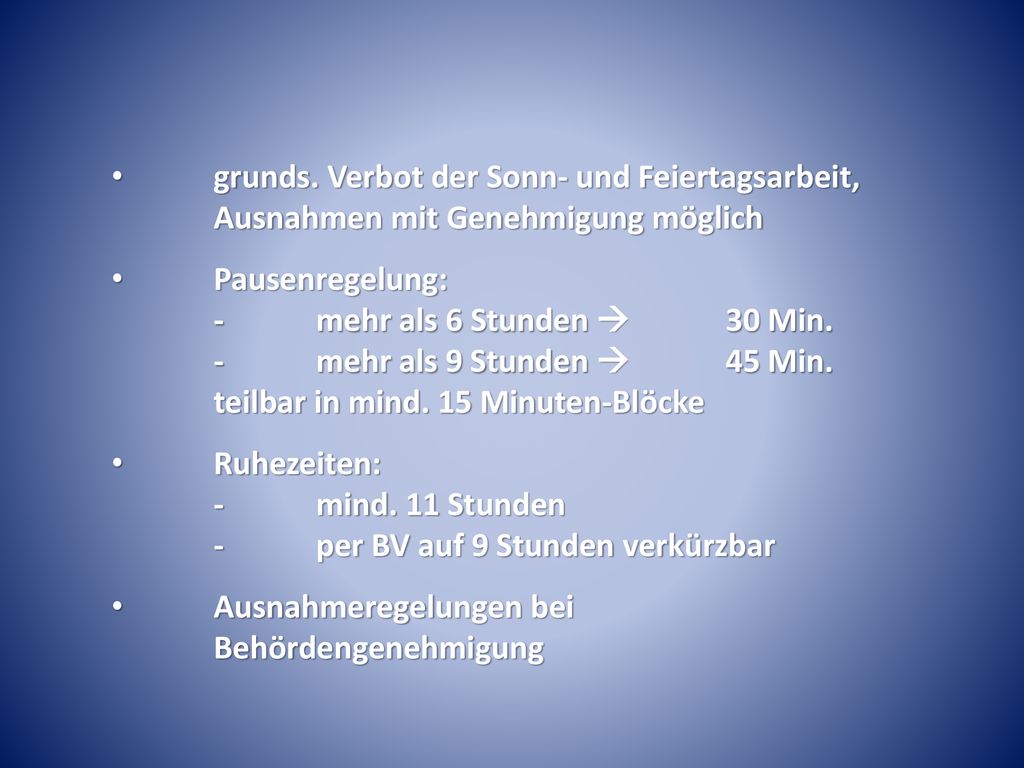 grunds. Verbot der Sonn- und Feiertagsarbeit,
