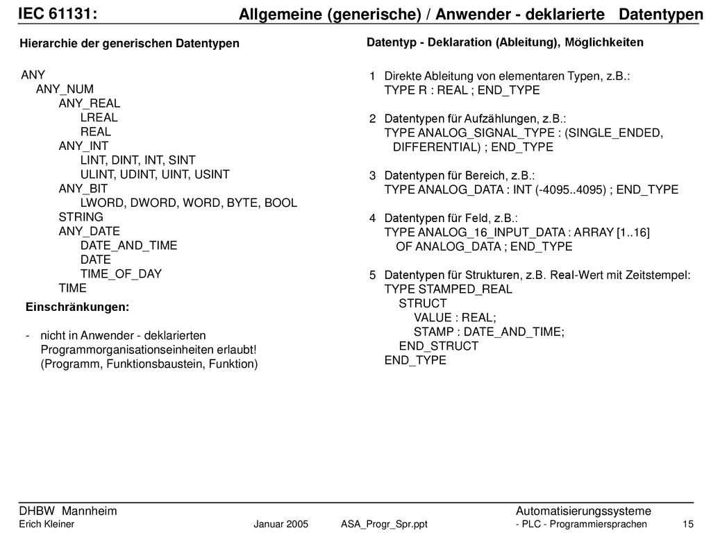 Allgemeine (generische) / Anwender - deklarierte Datentypen