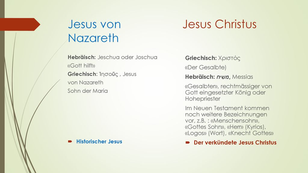 Jesus von Nazareth Jesus Christus Griechisch: Χριστός «Der Gesalbte)
