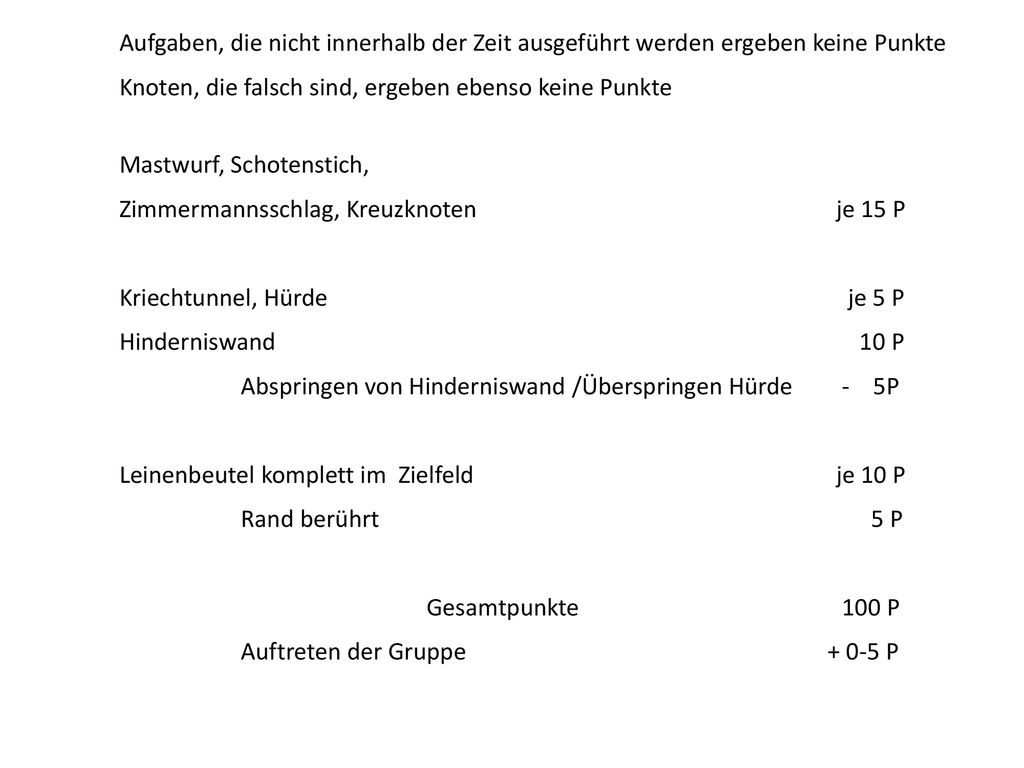 Aufgaben, die nicht innerhalb der Zeit ausgeführt werden ergeben keine Punkte