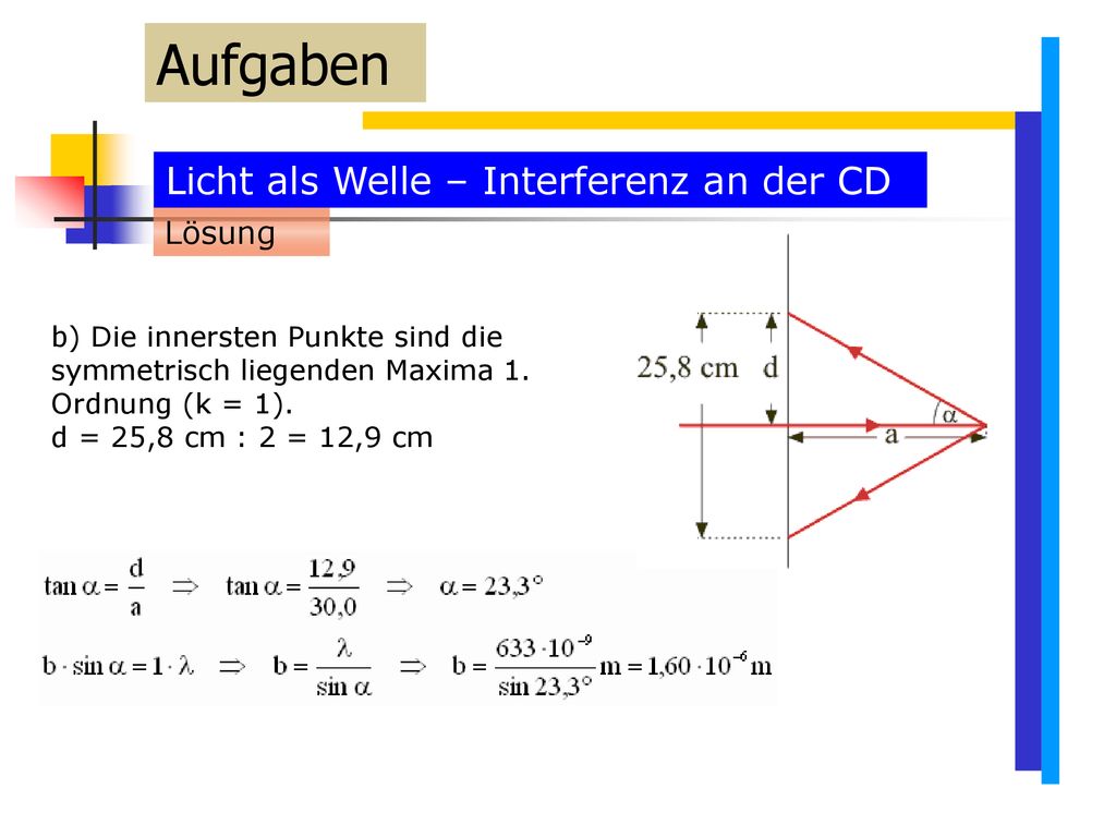 Aufgaben Licht als Welle – Interferenz an der CD Lösung