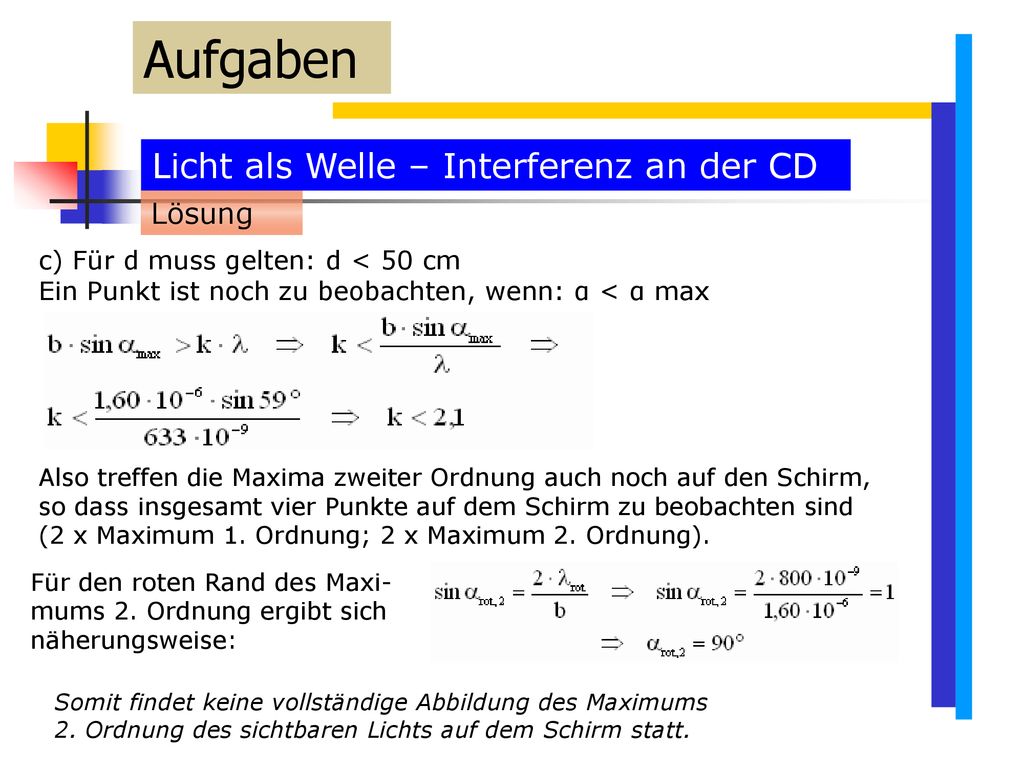 Aufgaben Licht als Welle – Interferenz an der CD Lösung