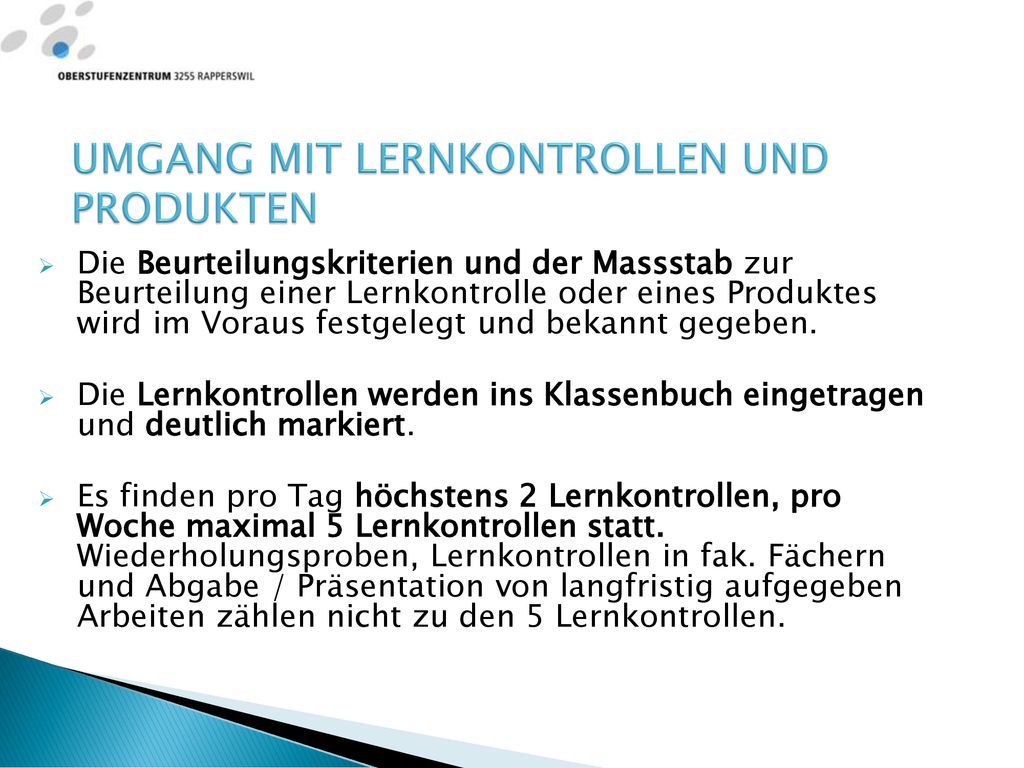 UMGANG MIT LERNKONTROLLEN UND PRODUKTEN