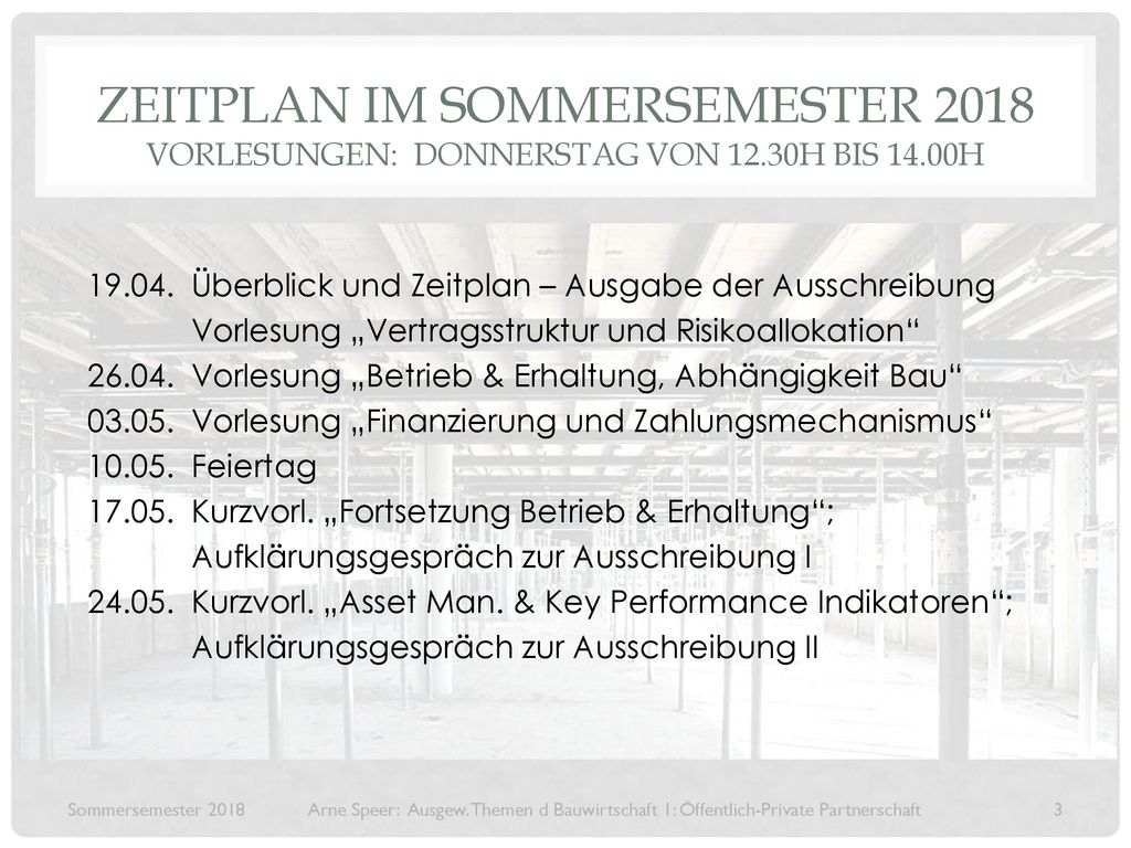 Zeitplan im Sommersemester 2018 Vorlesungen: Donnerstag von 12