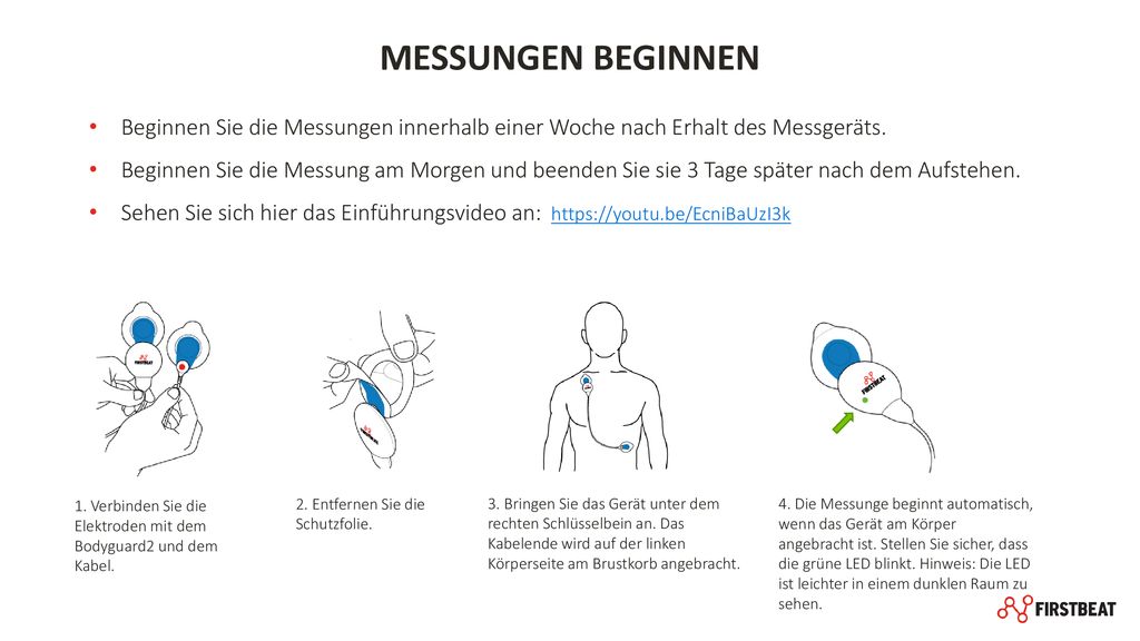 MESSUNGEN BEGINNEN Beginnen Sie die Messungen innerhalb einer Woche nach Erhalt des Messgeräts.