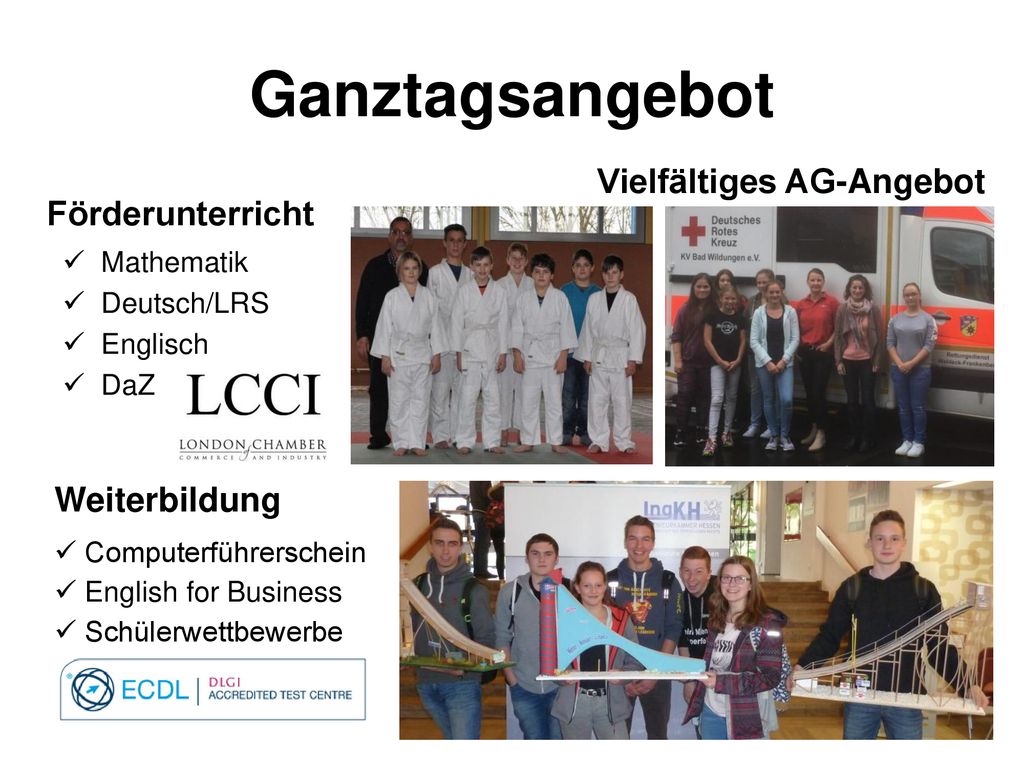 Ganztagsangebot Vielfältiges AG-Angebot Förderunterricht Weiterbildung