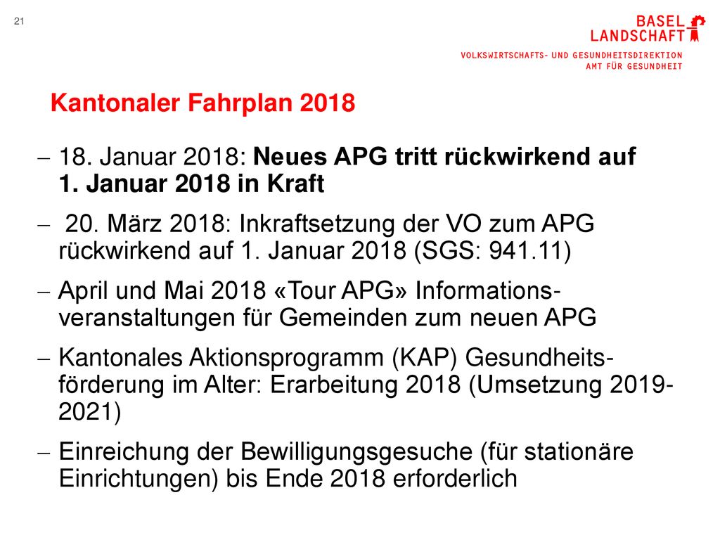 Kantonaler Fahrplan Januar 2018: Neues APG tritt rückwirkend auf 1. Januar 2018 in Kraft.
