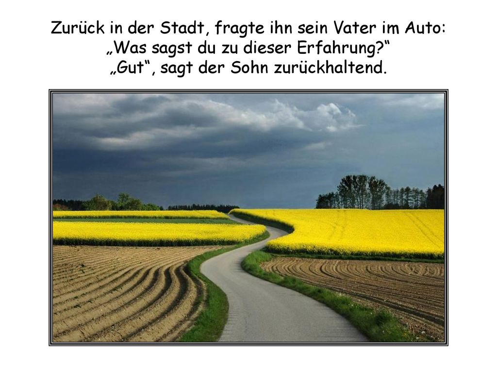 Zurück in der Stadt, fragte ihn sein Vater im Auto: