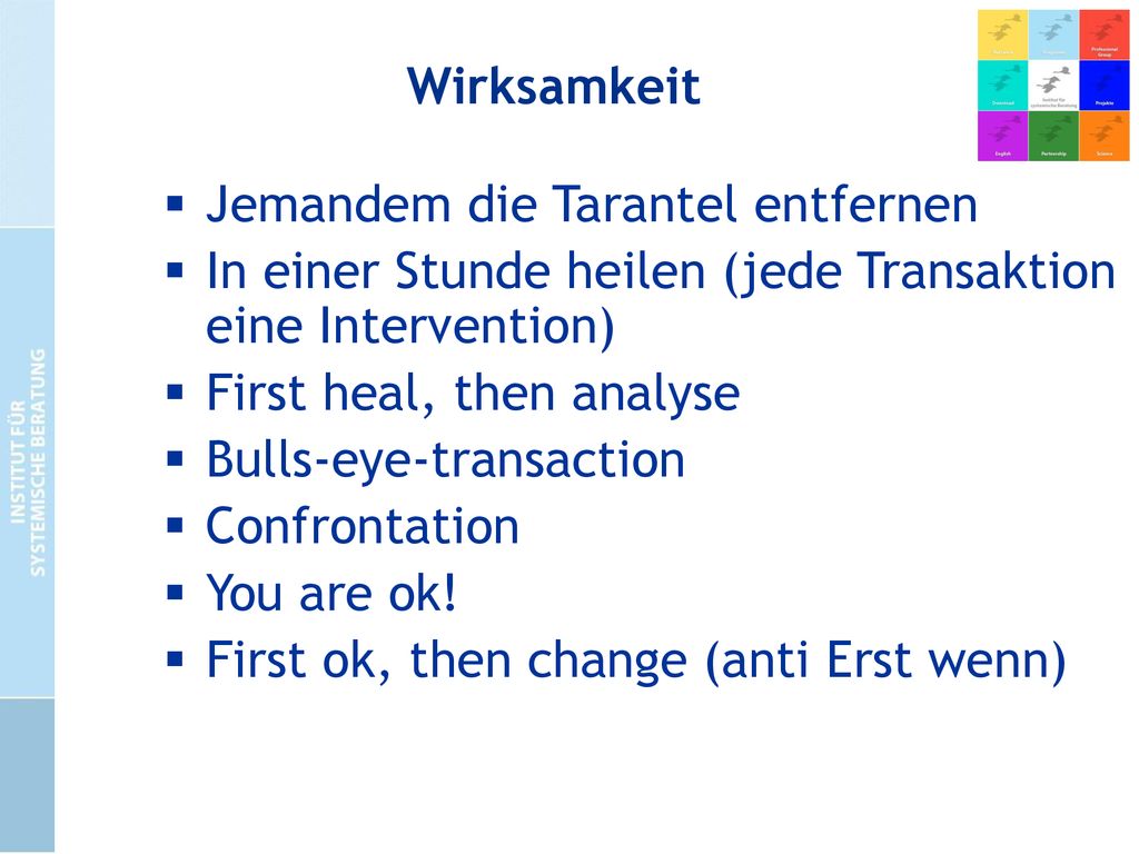 Wirksamkeit Jemandem die Tarantel entfernen. In einer Stunde heilen (jede Transaktion eine Intervention)