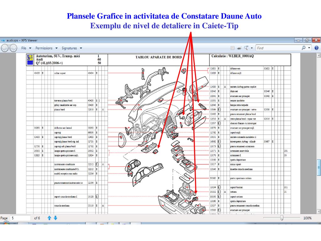 Plansele Grafice in activitatea de Constatare Daune Auto Exemplu de nivel de detaliere in Caiete-Tip
