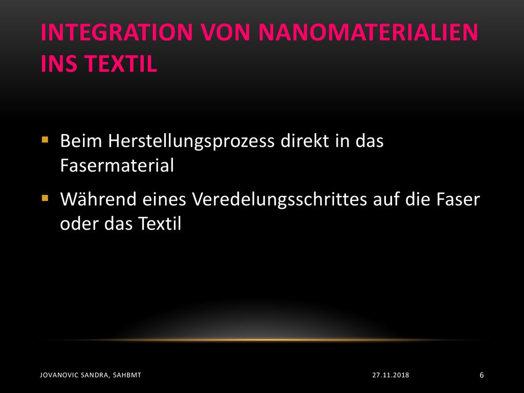 Integration von nanomaterialien ins textil