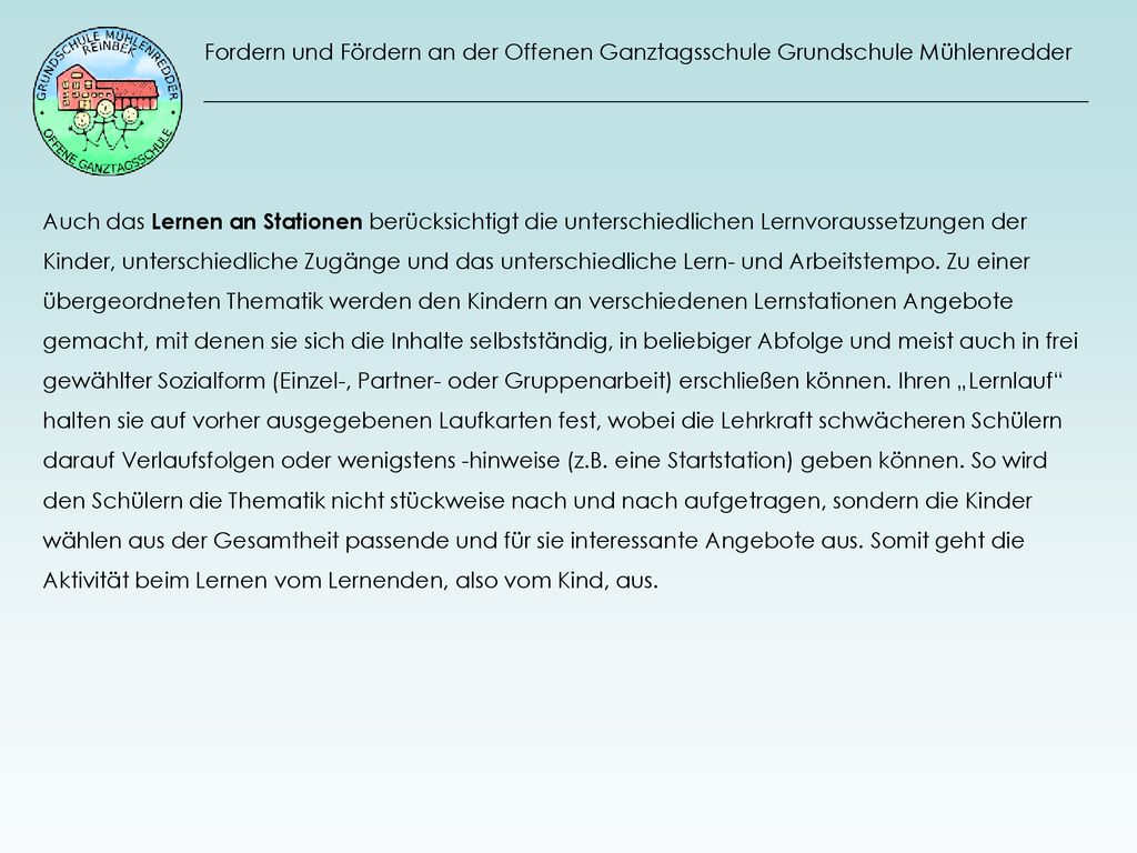 Fordern und Fördern an der Offenen Ganztagsschule Grundschule Mühlenredder
