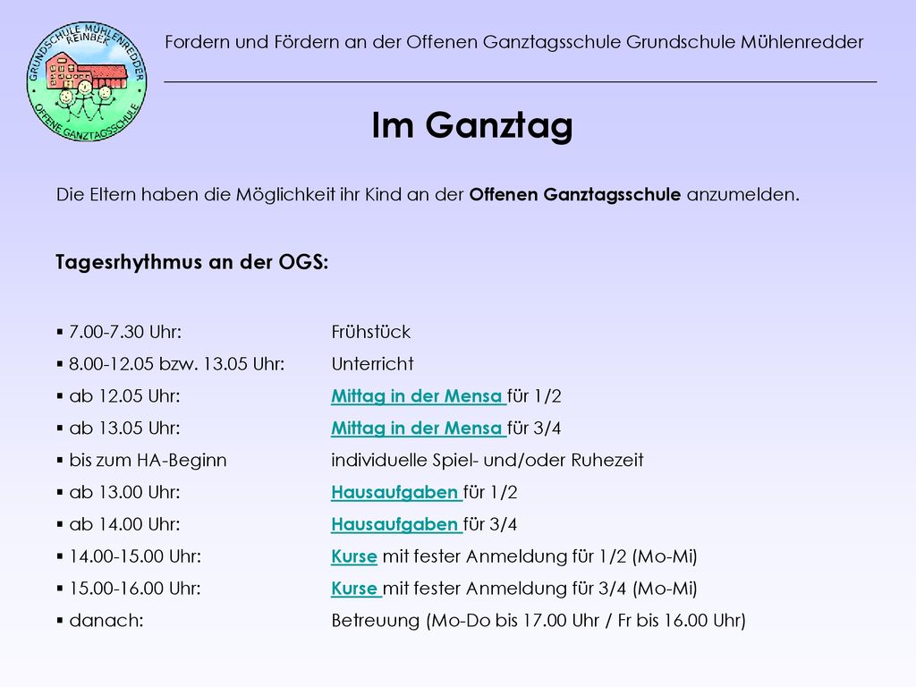 Im Ganztag Tagesrhythmus an der OGS: