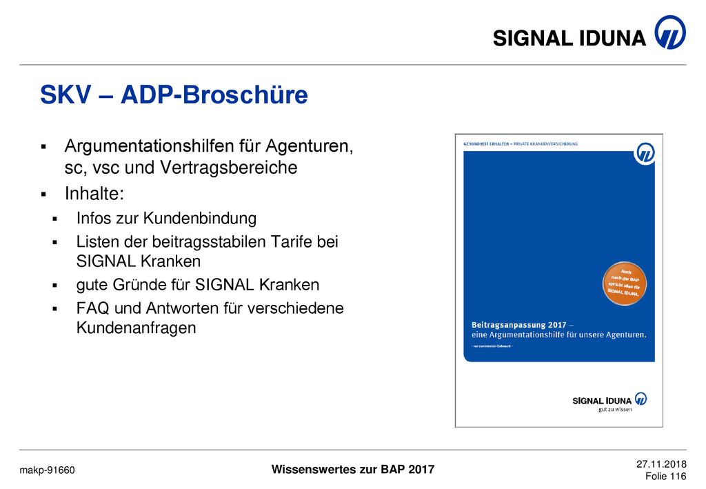 SKV – ADP-Broschüre Argumentationshilfen für Agenturen, sc, vsc und Vertragsbereiche. Inhalte: Infos zur Kundenbindung.