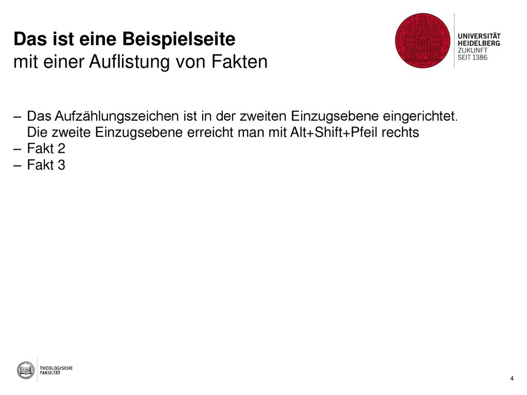 Das ist eine Beispielseite mit einer Auflistung von Fakten