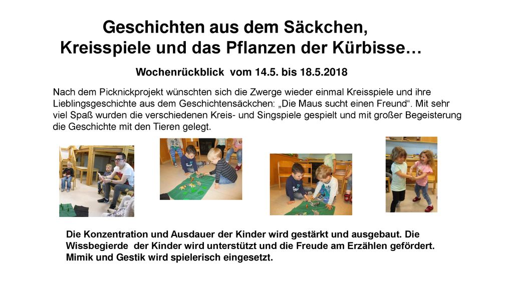 Geschichten aus dem Säckchen, Kreisspiele und das Pflanzen der Kürbisse…