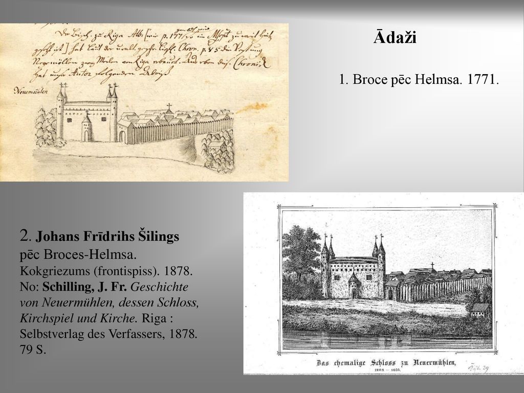 Ādaži 1. Broce pēc Helmsa Johans Frīdrihs Šilings pēc Broces-Helmsa. Kokgriezums (frontispiss)