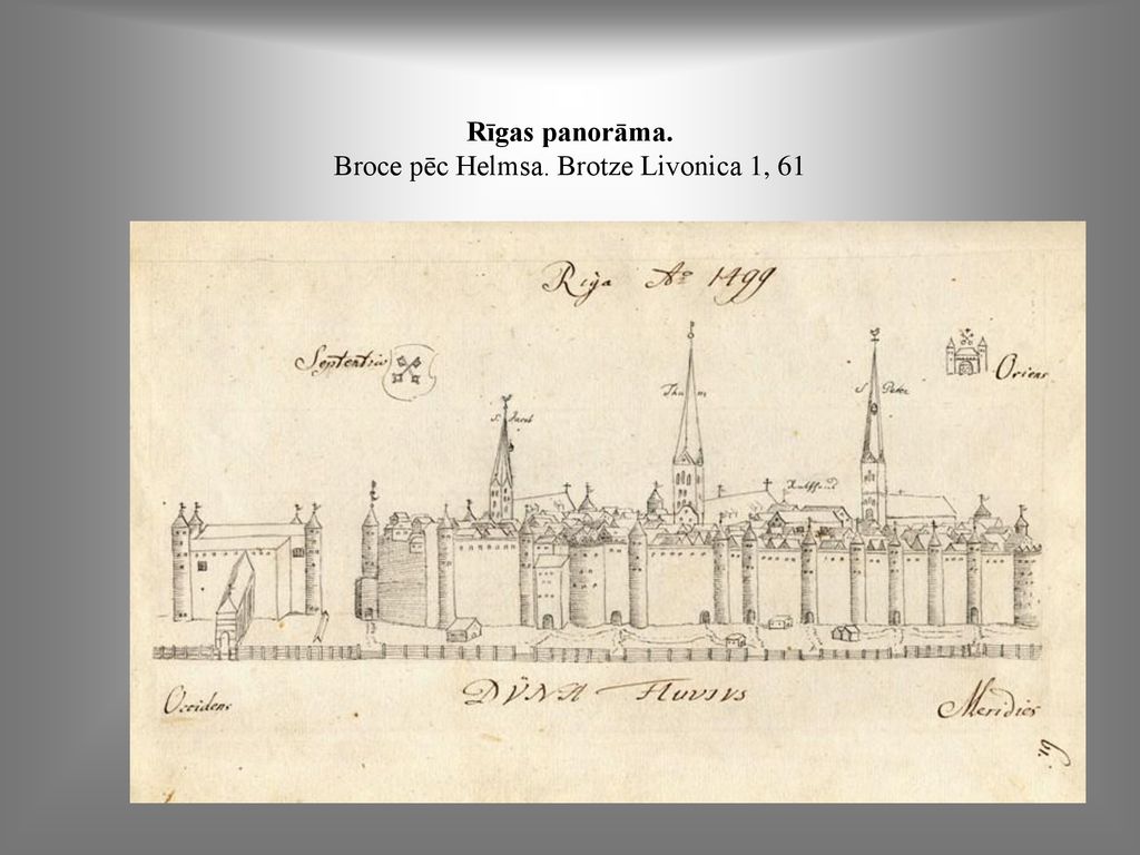 Rīgas panorāma. Broce pēc Helmsa. Brotze Livonica 1, 61