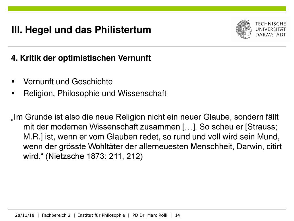 III. Hegel und das Philistertum