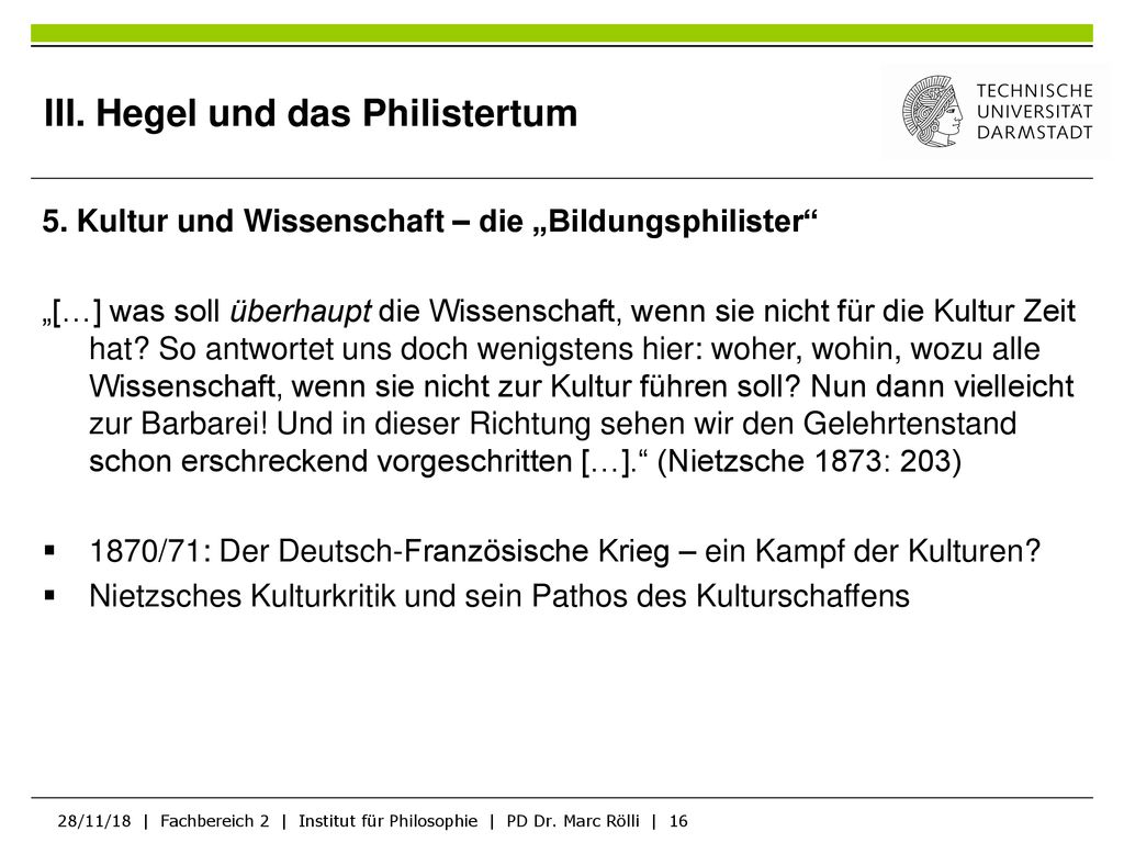 III. Hegel und das Philistertum