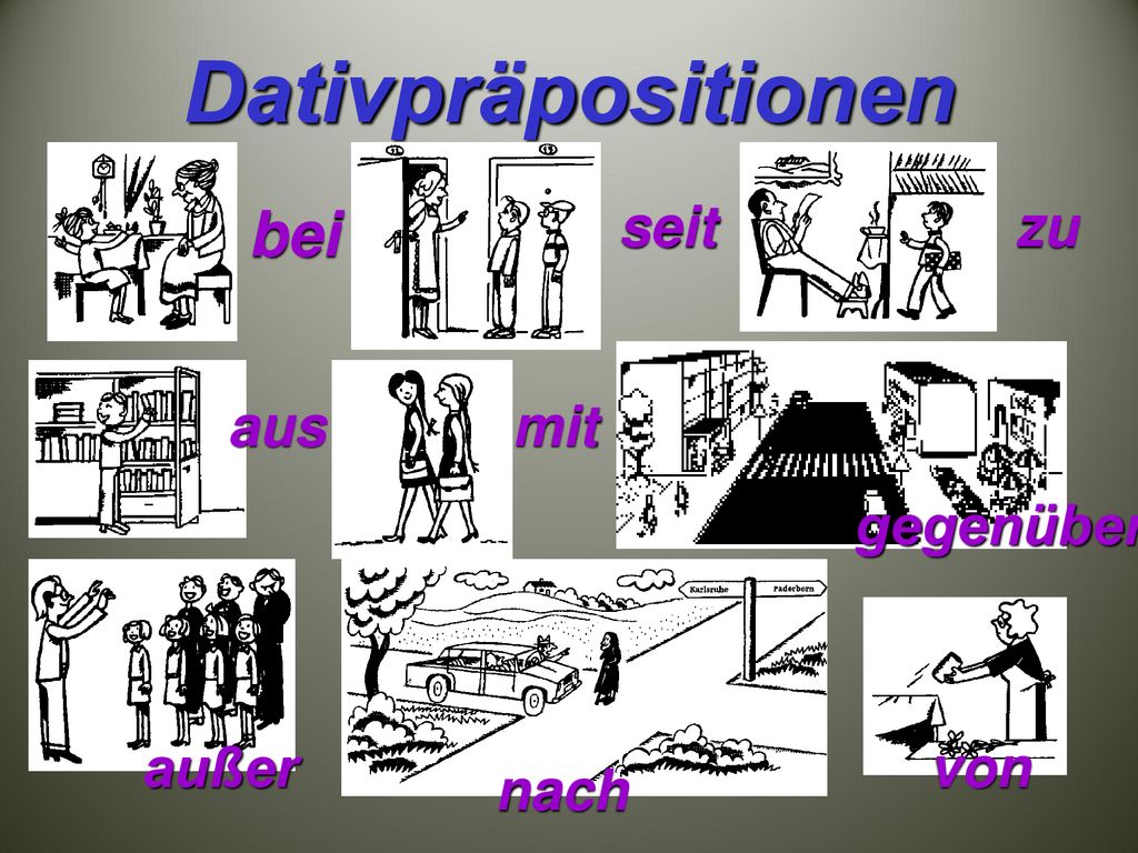 Dativpräpositionen bei seit zu aus mit gegenüber außer von nach